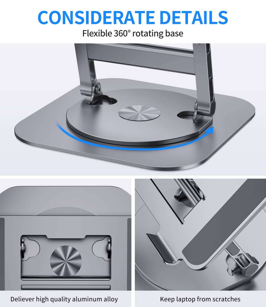 Adjustable Metal Laptop Stand with 360° Rotating Base
