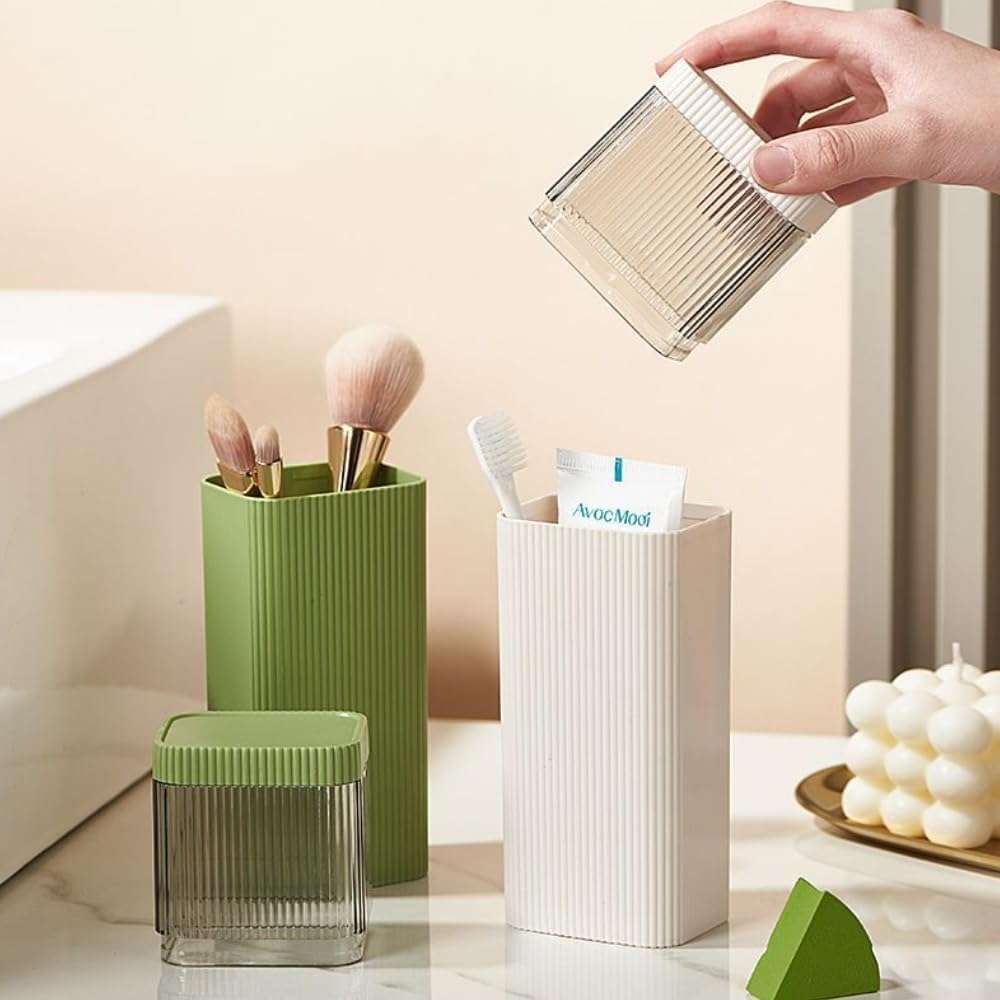 Portable Travel Toothbrush Holder Case  2-in-1 Toothpaste - Brown