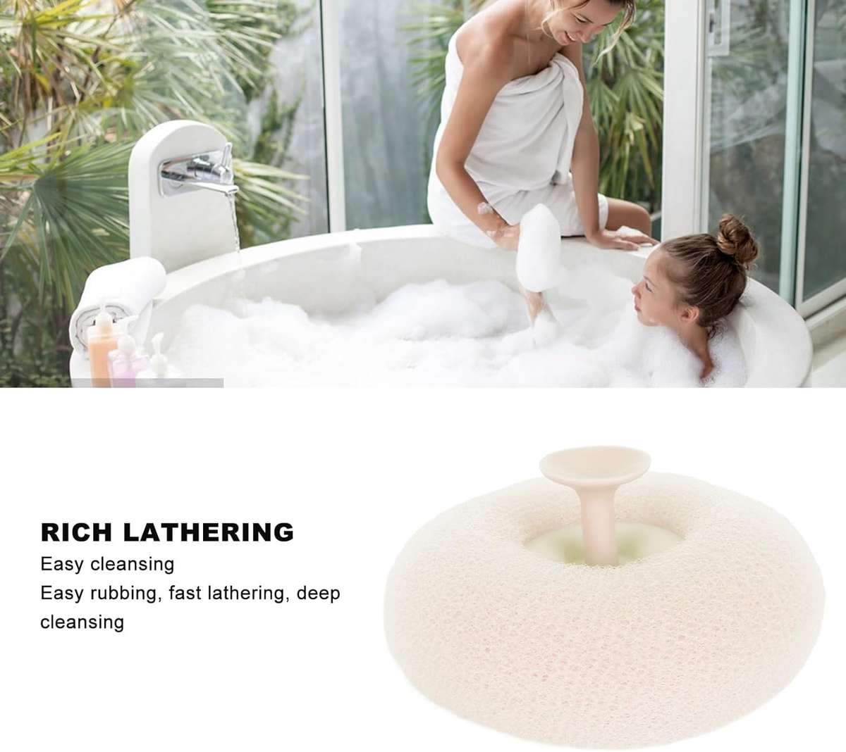Body Loofahs  Shower Bath Exfoliating Scrubbers with Suction Cup - White