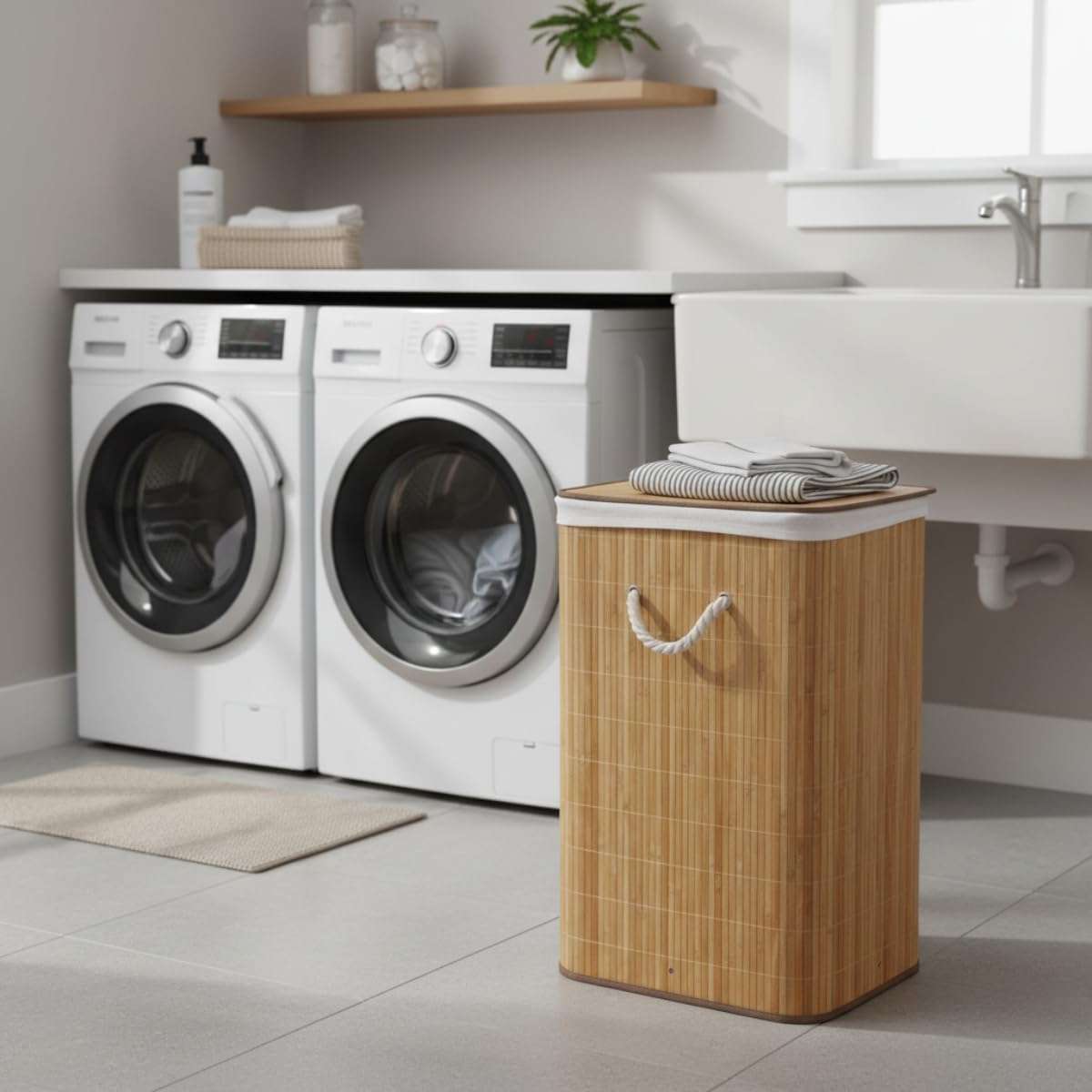 Bamboo Laundry Basket  Natural Breathable Storage Bin for Bathrooms & Bedrooms 