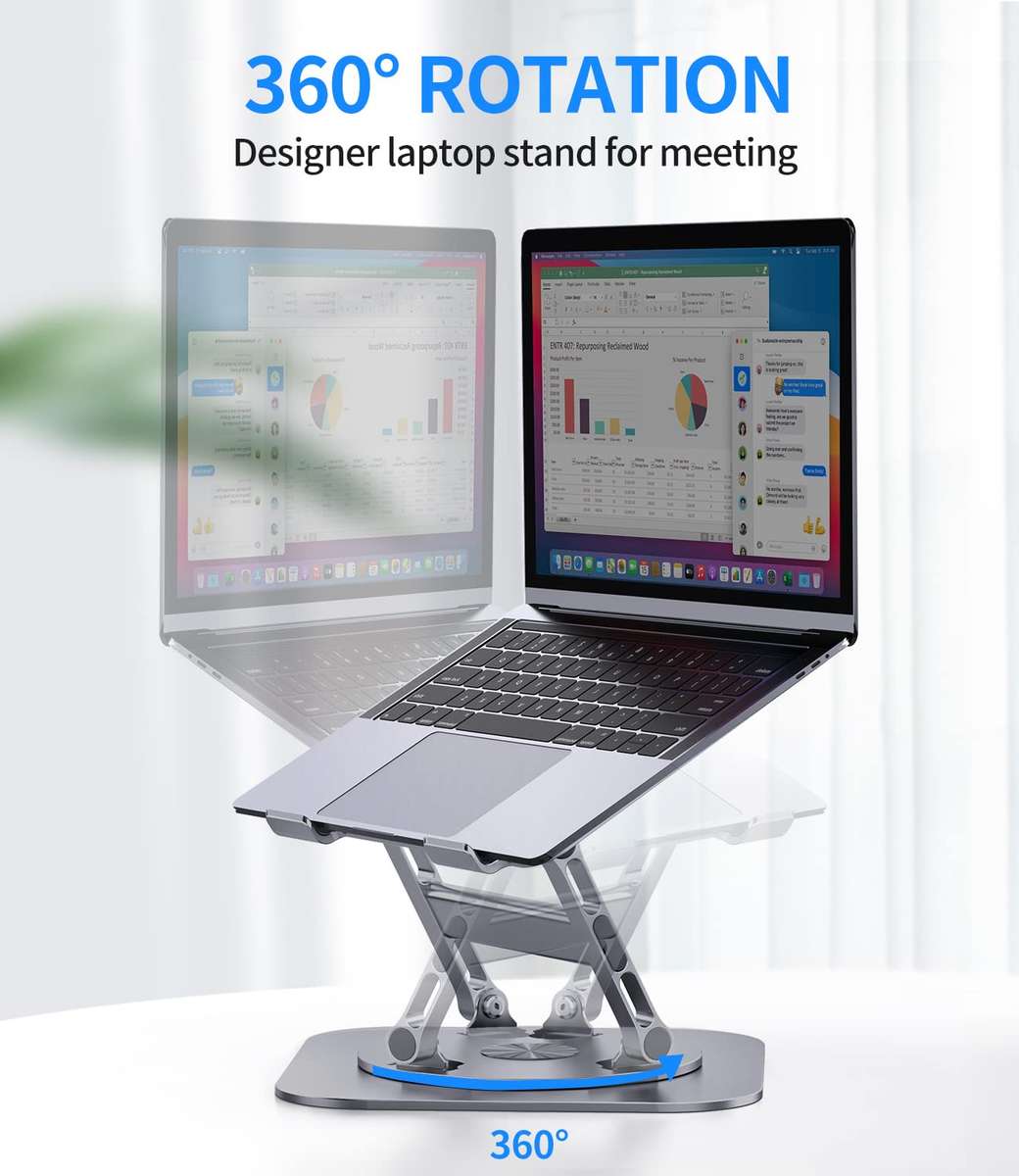 Adjustable Metal Laptop Stand with 360° Rotating Base