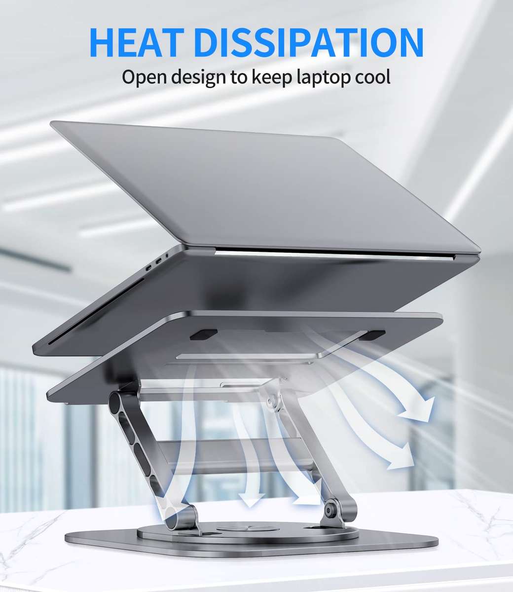 Adjustable Metal Laptop Stand with 360° Rotating Base