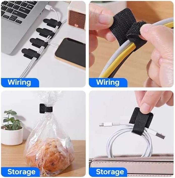 Velcro Cord Reusable Cable Ties with Mounting Adhesive - 10pc