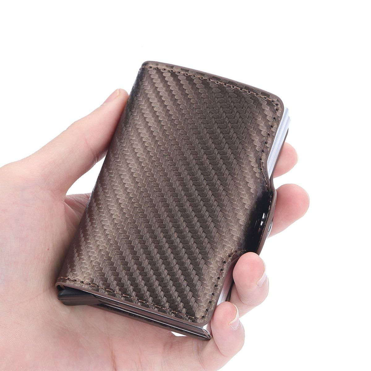Double Carbon Fiber RFID Pop Up Card Holder Wallet-Black