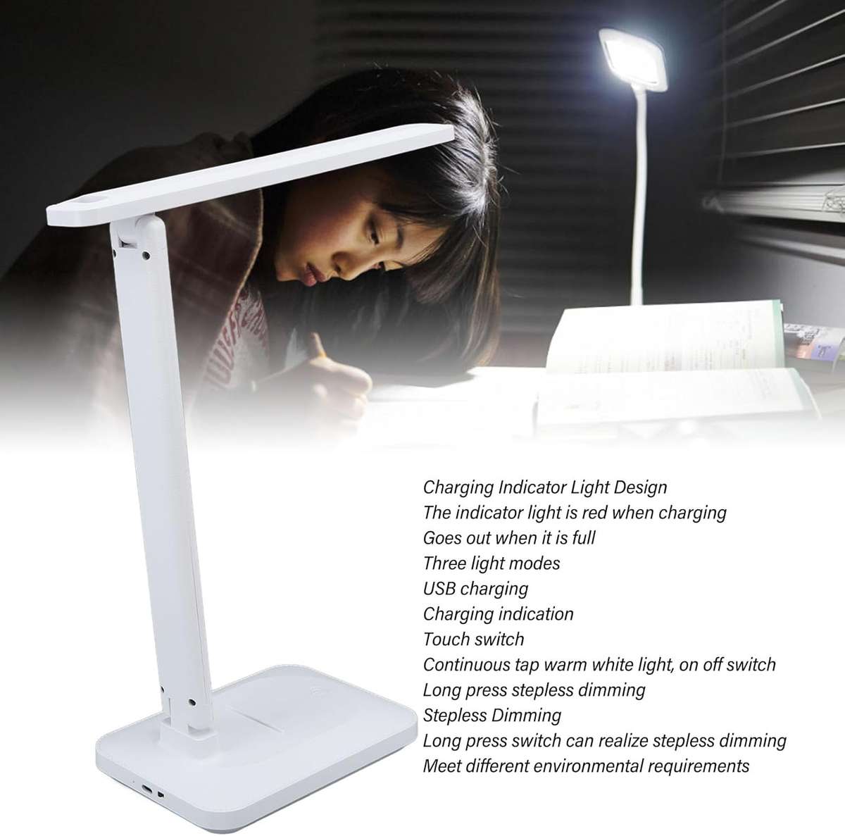 LED Eye Protection Desk Lamp  USB Powered, Anti-Glare, Compact Design - Blue