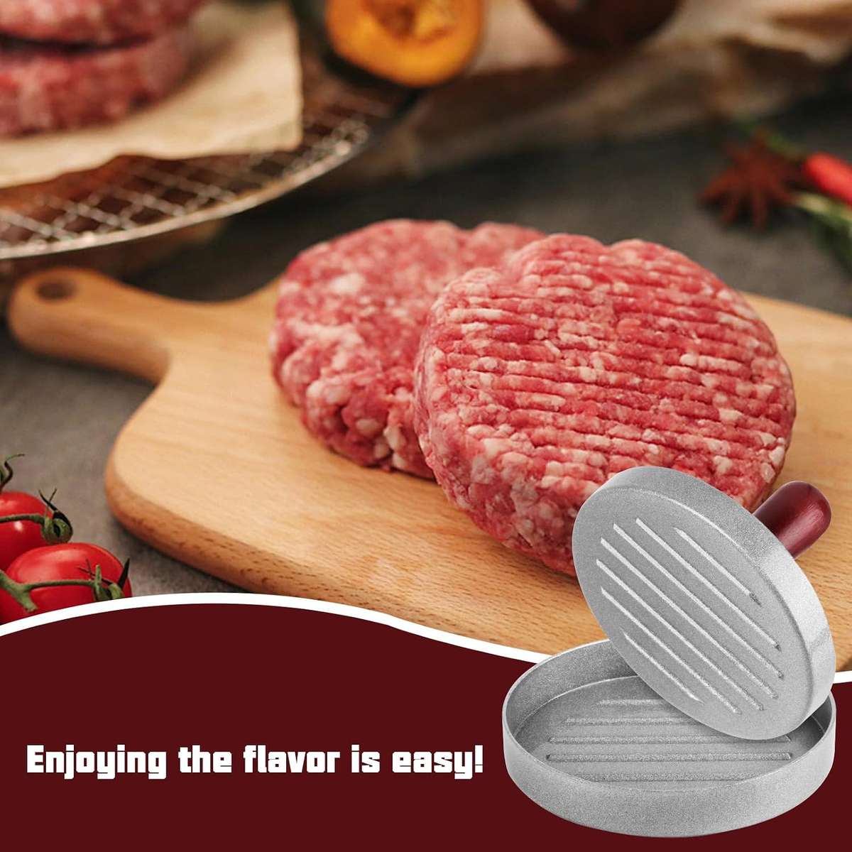 Burger Press Kit  Nonstick Cast Aluminum with Wooden Handle