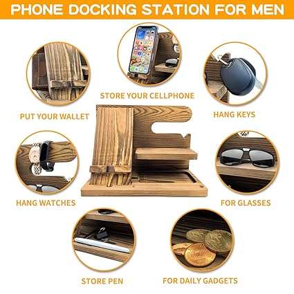 Wooden Phone And Daily Accessory Station - Dark Wood