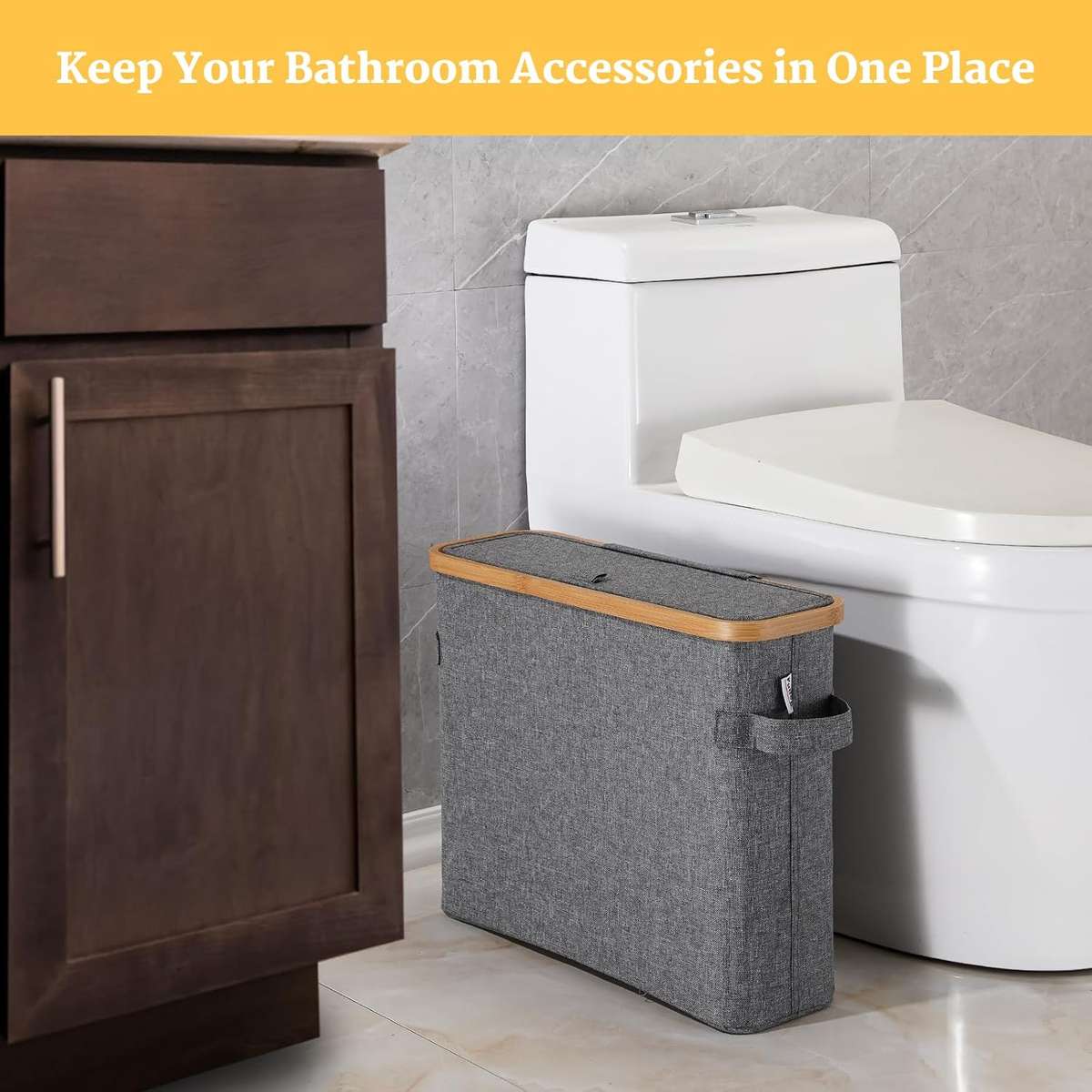 HideAway Bamboo Toilet Paper Storage Bin - Grey