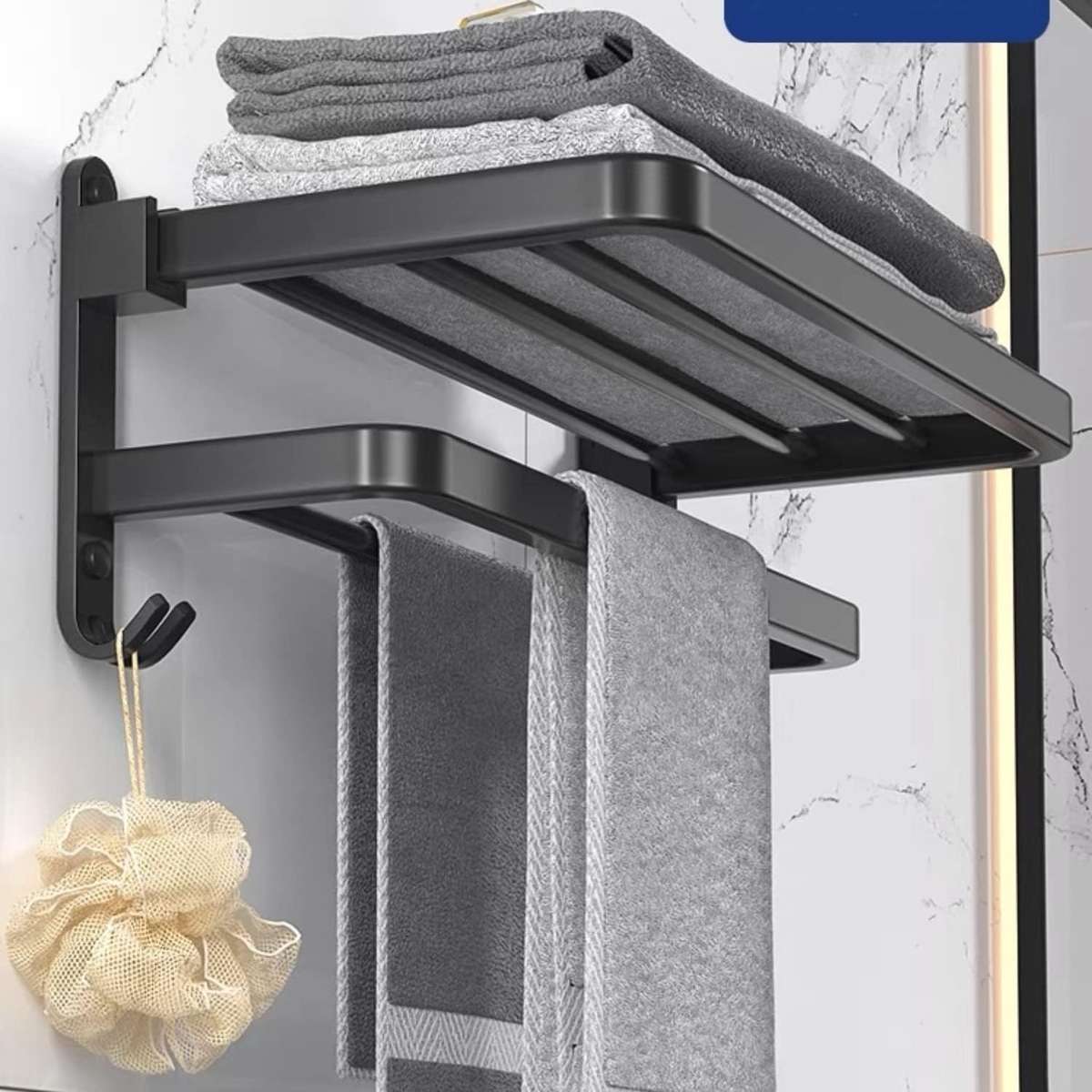 Collapsible Wall Mounted Towel Rack-Grey