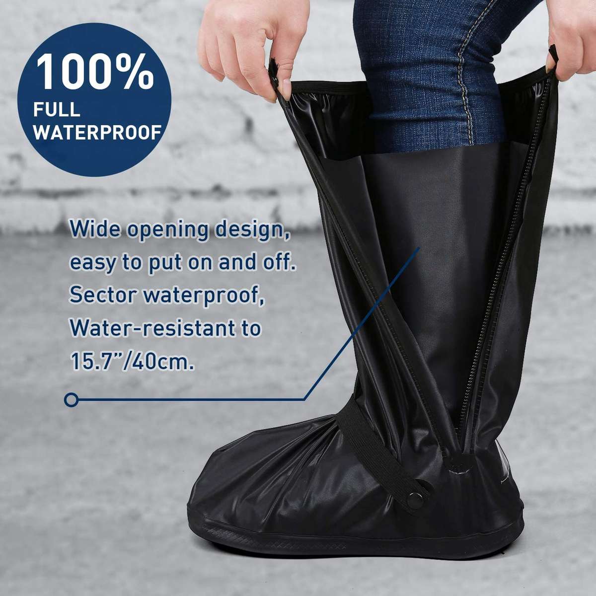 Non-Slip PVC Rainproof Shoe Covers with Zipper-3XL