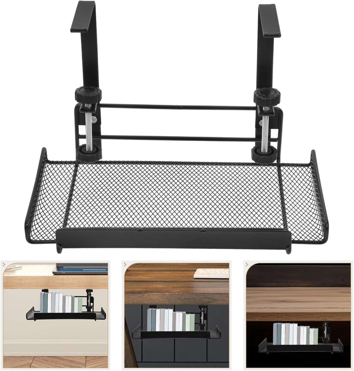 Clamp-on Under Desk Storage Basket - White