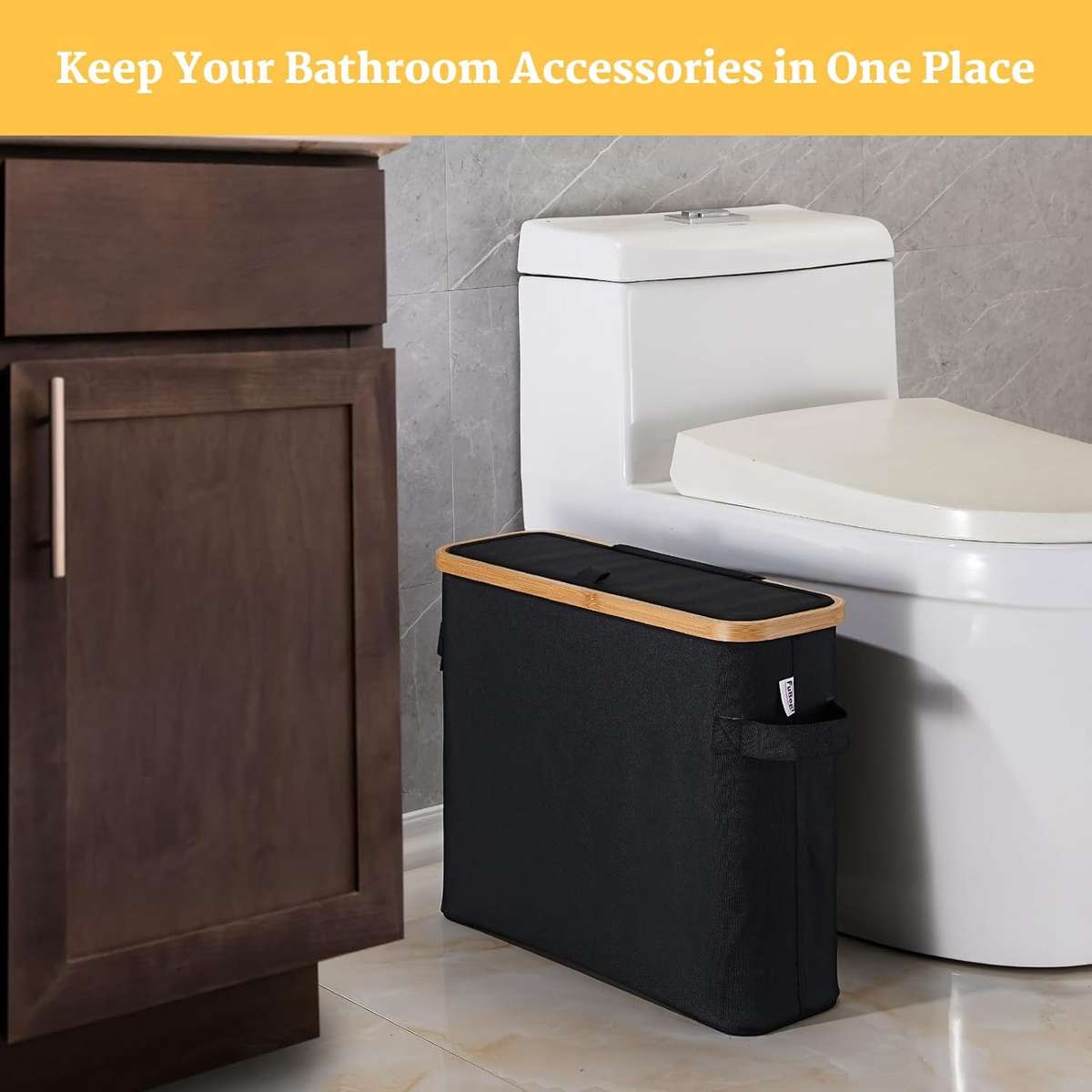 HideAway Bamboo Toilet Paper Storage Bin - Grey