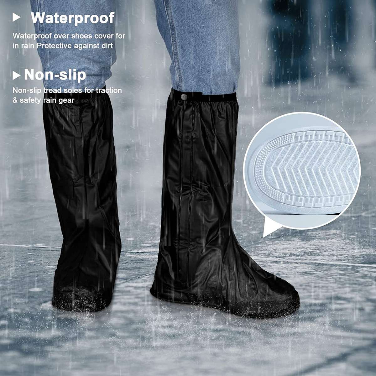 Non-Slip PVC Rainproof Shoe Covers with Zipper-3XL