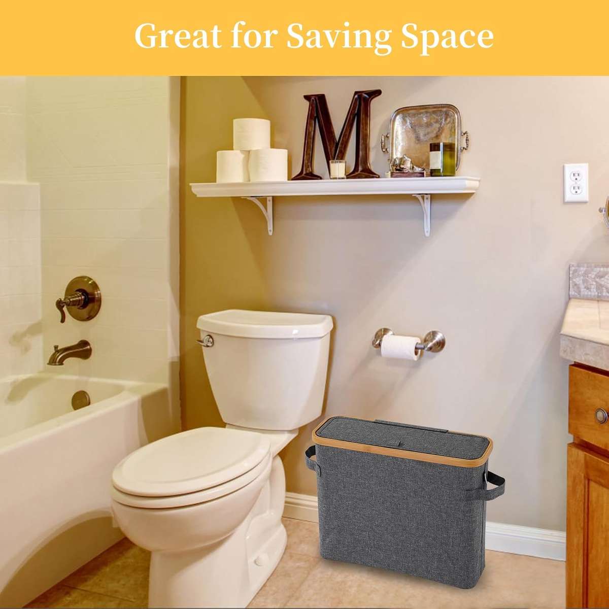 HideAway Bamboo Toilet Paper Storage Bin - Grey
