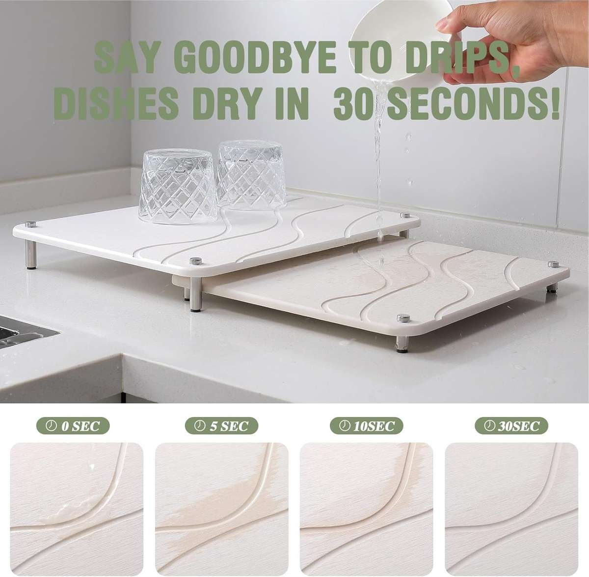 QuickDry Stone Dish Mat Set - Grey
