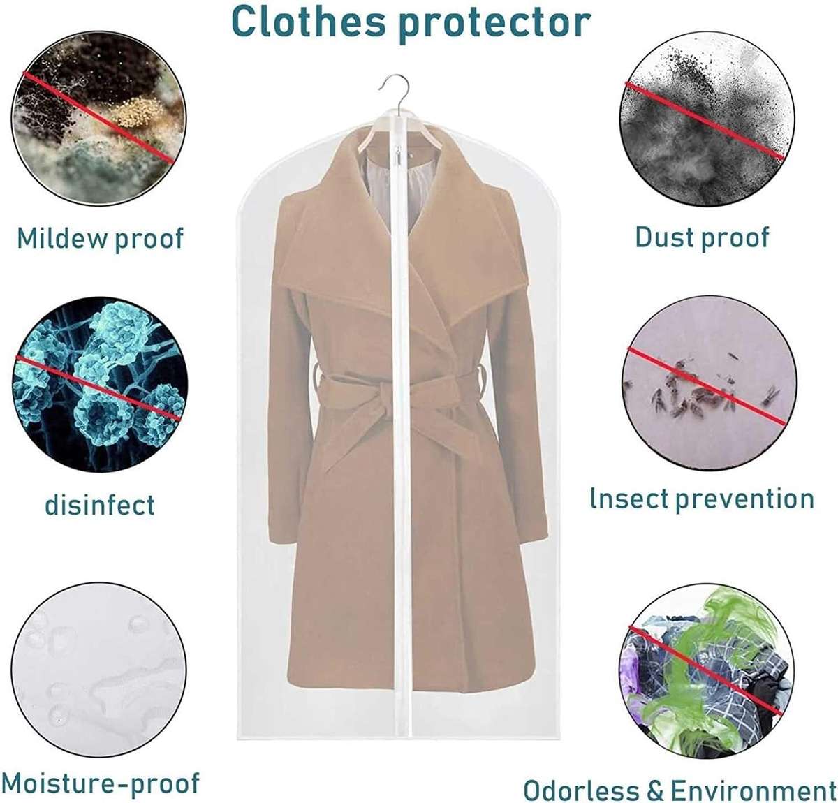 Lightweight Clear Full Zipper Garment Bags - 5 Pack