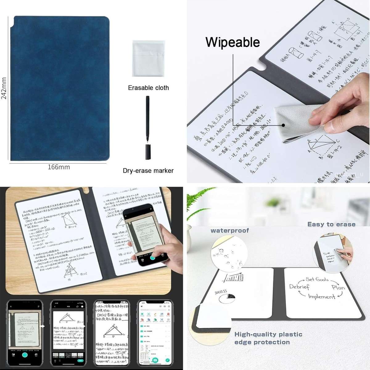 Reusable PU Leather Whiteboard Notebook/Pink