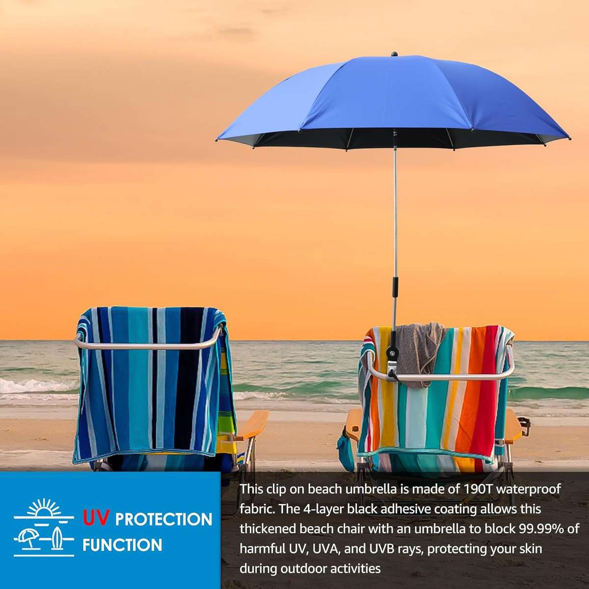 Beach Umbrella with 360° Adjustable Clamp - Red