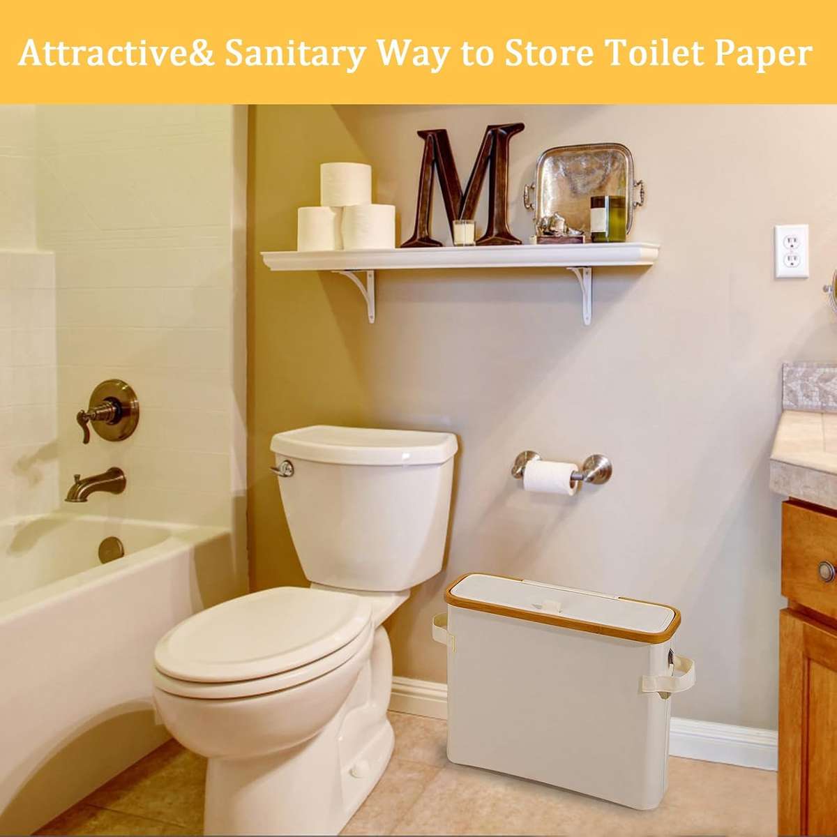 HideAway Bamboo Toilet Paper Storage Bin - Grey