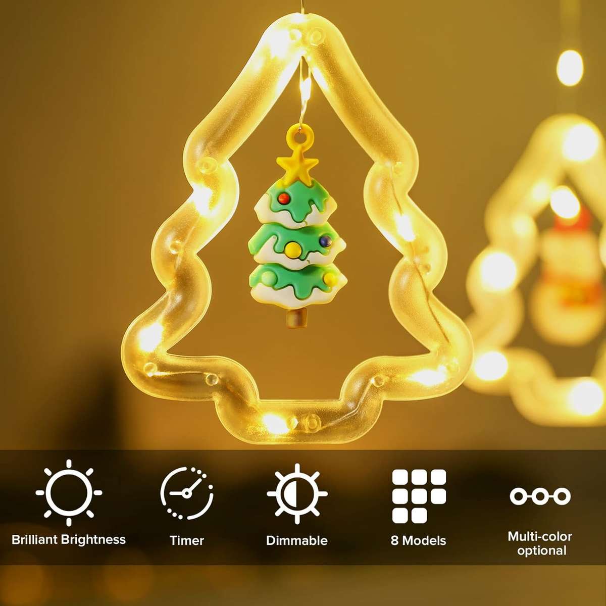 FestivaGlow Christmas Curtain String Lights  3M, 120 LEDs, USB Powered, Remote Controlled