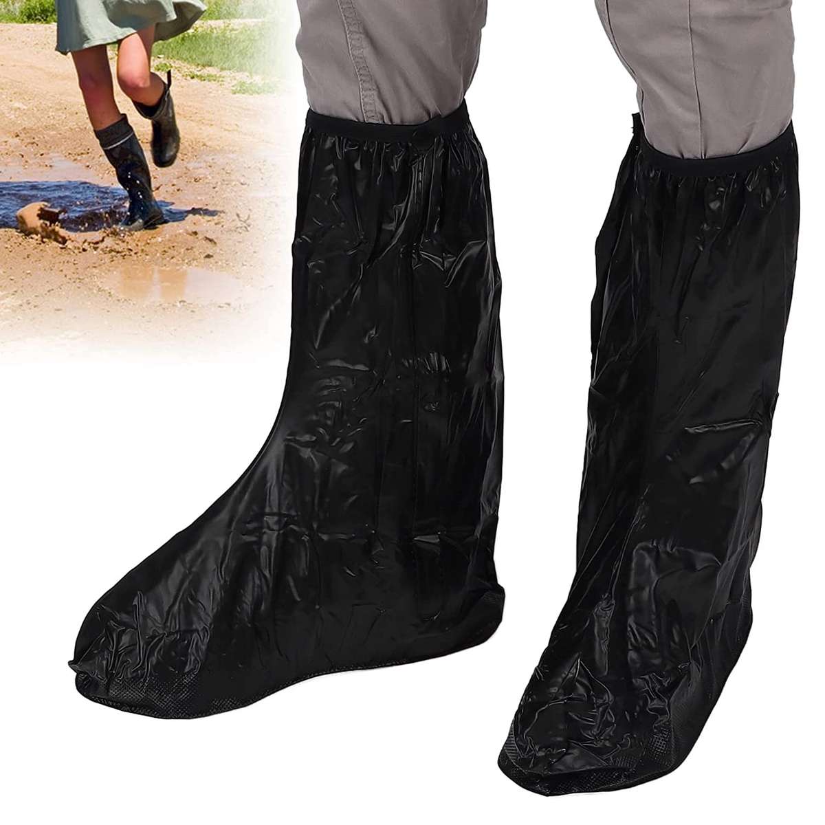 Non-Slip PVC Rainproof Shoe Covers with Zipper-3XL