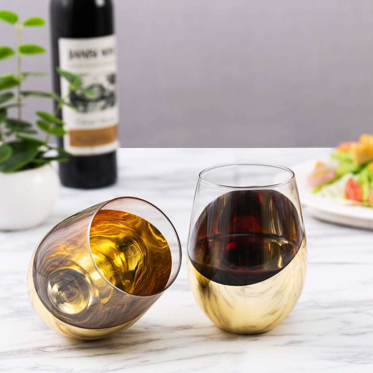 Modern Stemless Wine Glass - 500ml - Gold