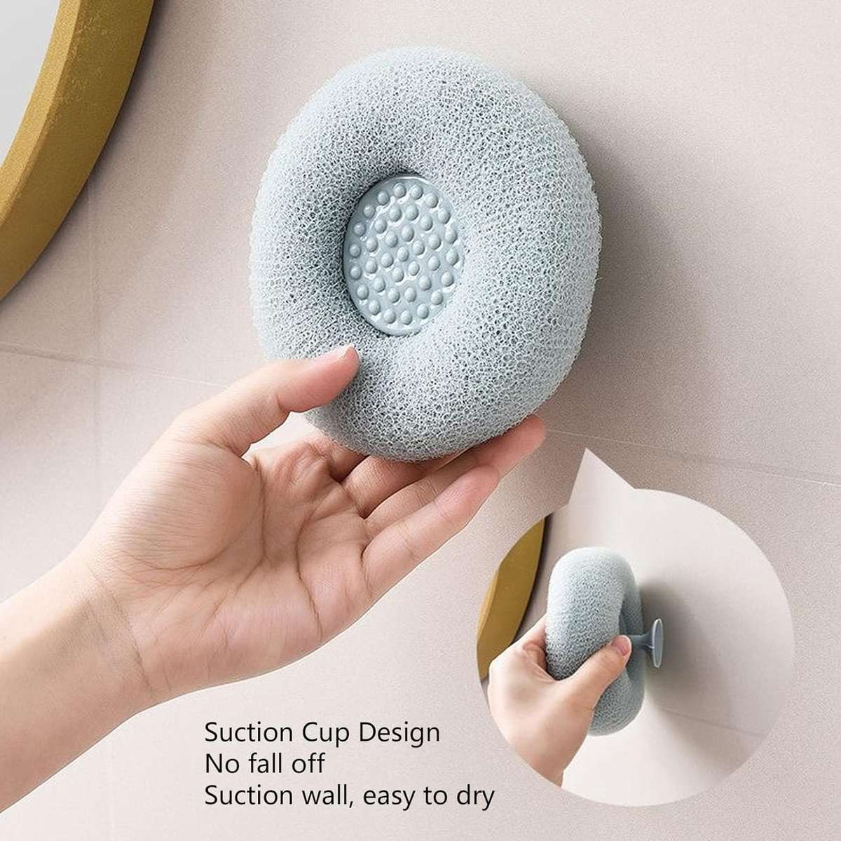 Body Loofahs  Shower Bath Exfoliating Scrubbers with Suction Cup - White