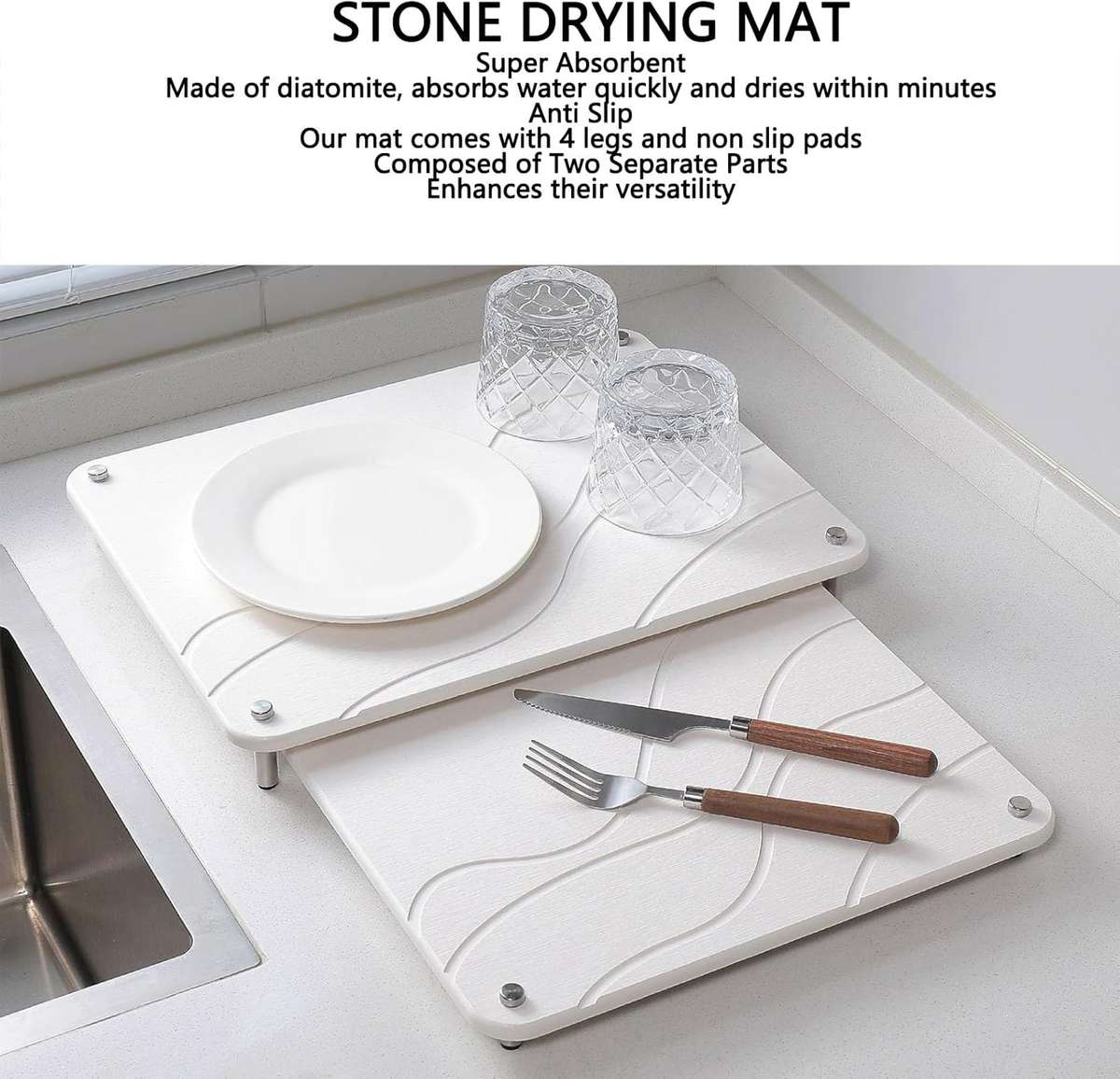 QuickDry Stone Dish Mat Set - Grey