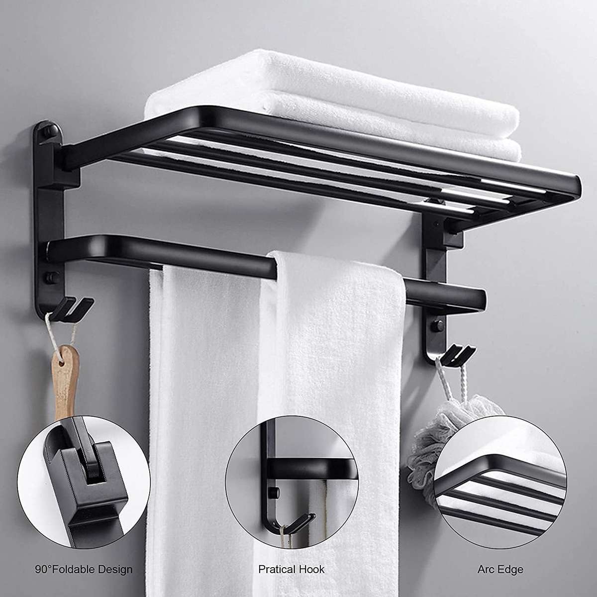 Collapsible Wall Mounted Towel Rack-Grey