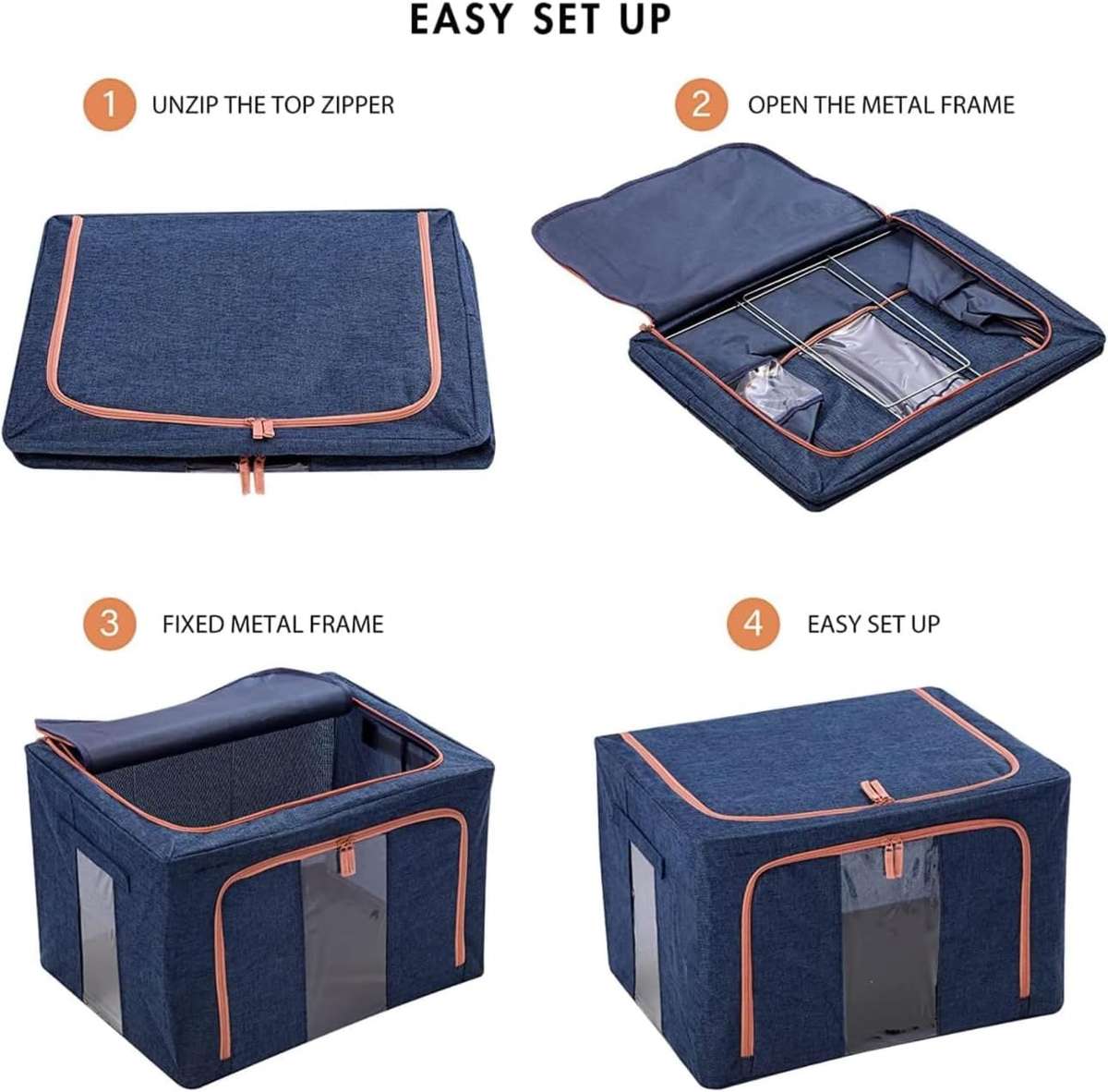 64l Foldable Clothes Storage Box - Navy