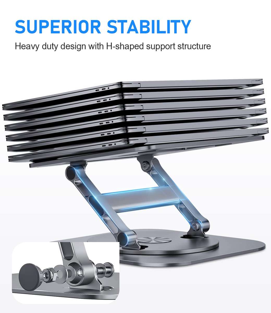 Adjustable Metal Laptop Stand with 360° Rotating Base