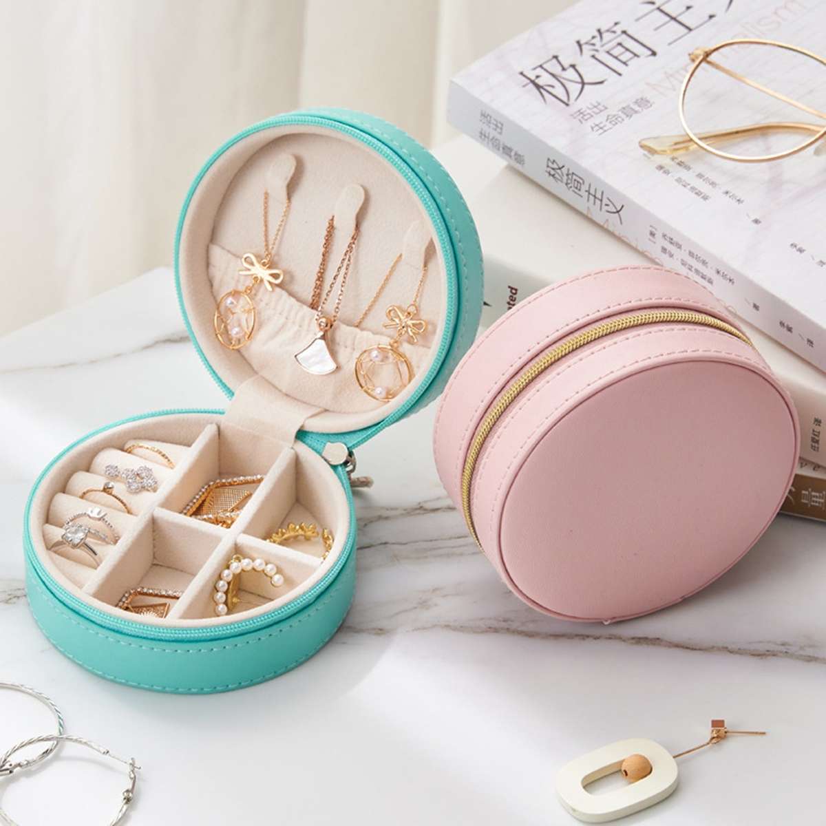 Portable Round Jewellery Organizer-Pink