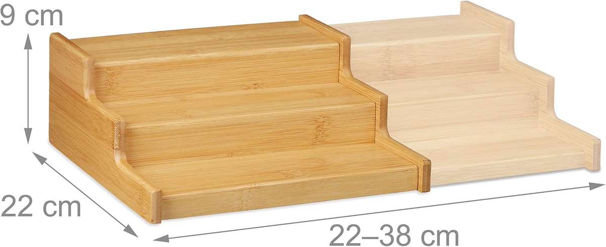 Natural Bamboo Spice Rack  3-Tier Extendable Kitchen Organizer