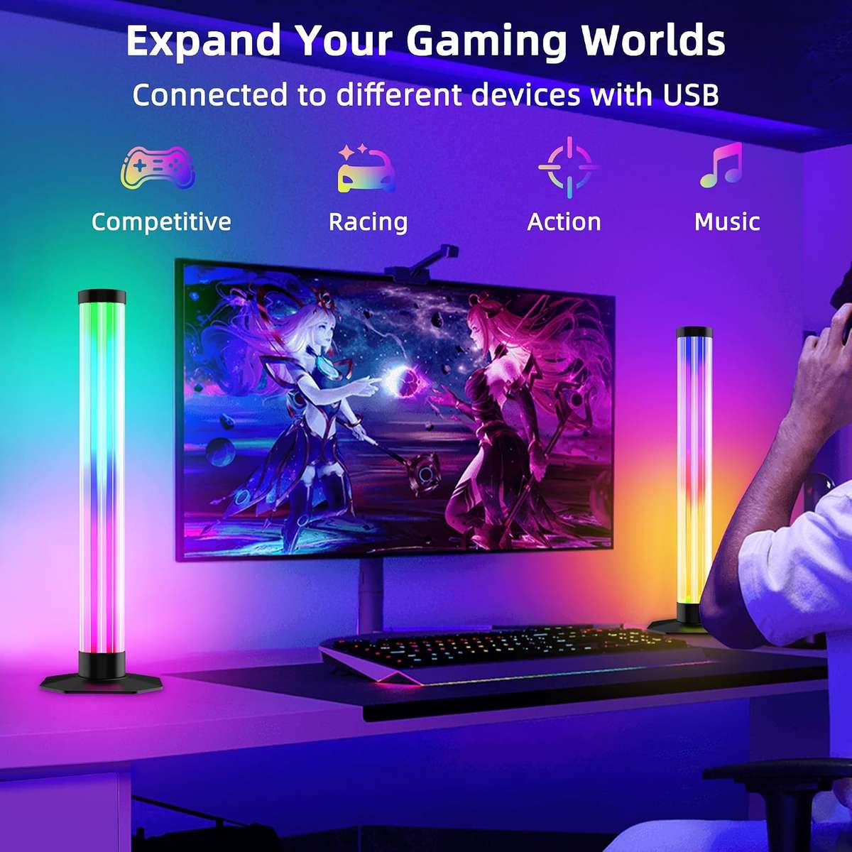 LED Light Bars  360° Smart RGB Background Lighting