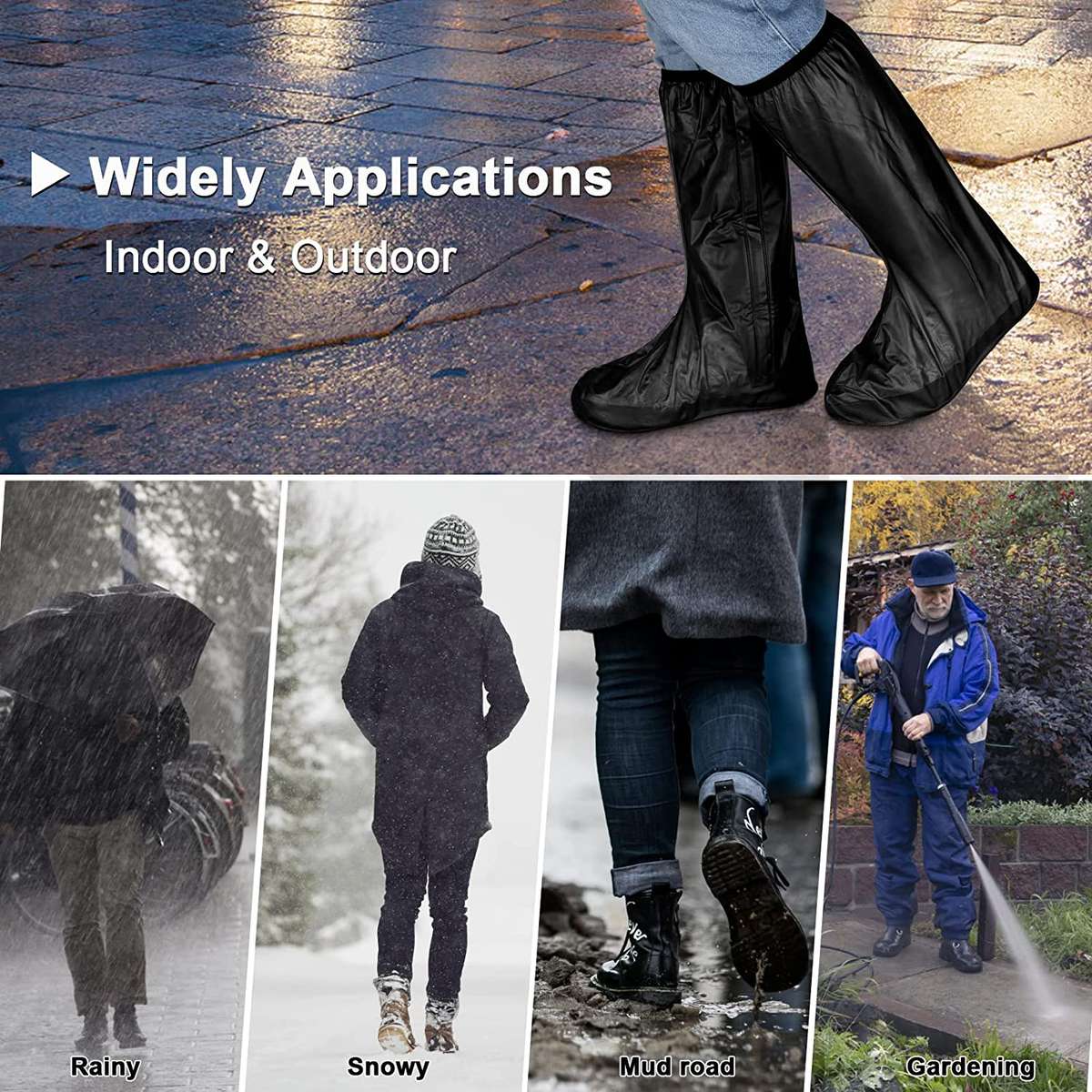 Non-Slip PVC Rainproof Shoe Covers with Zipper-3XL