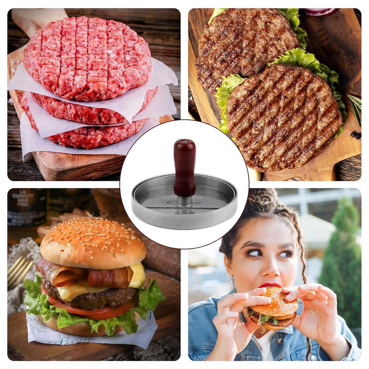 Burger Press Kit  Nonstick Cast Aluminum with Wooden Handle
