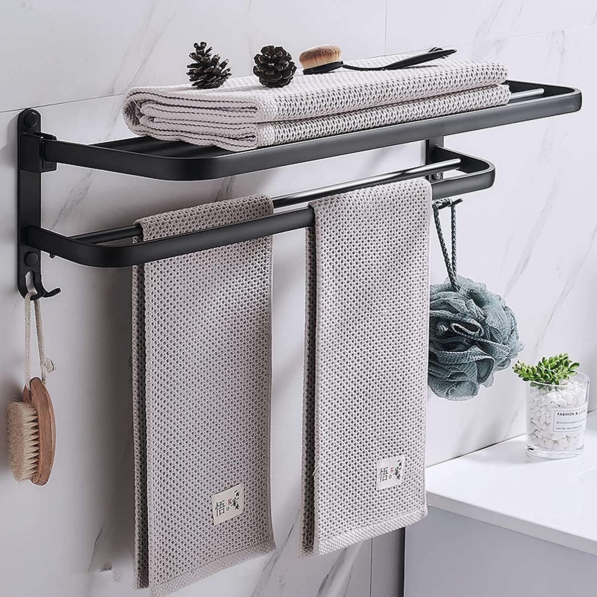 Collapsible Wall Mounted Towel Rack-Grey