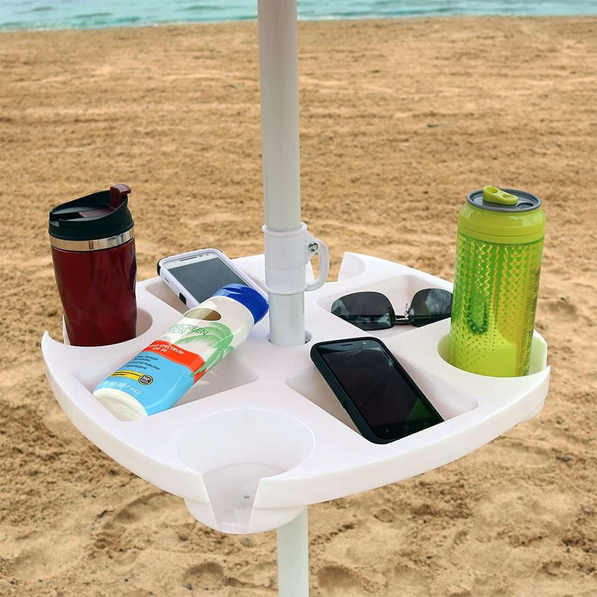 Beach Umbrella Cup Holder with Tray - for Beach & Patio Umbrellas