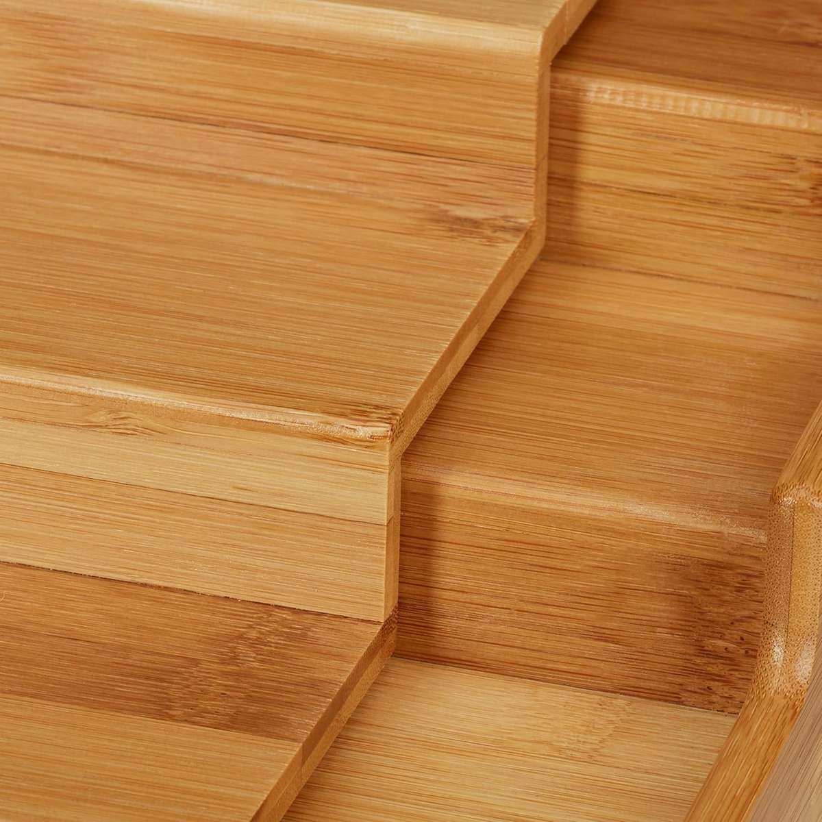 Natural Bamboo Spice Rack  3-Tier Extendable Kitchen Organizer