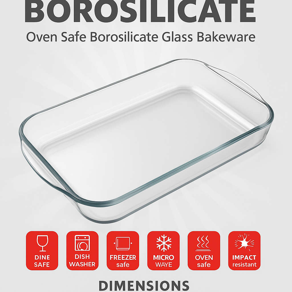 Rectangular Borosilicate Glass Bakeware - 2.2L  34.5cm x 21cm x 5cm