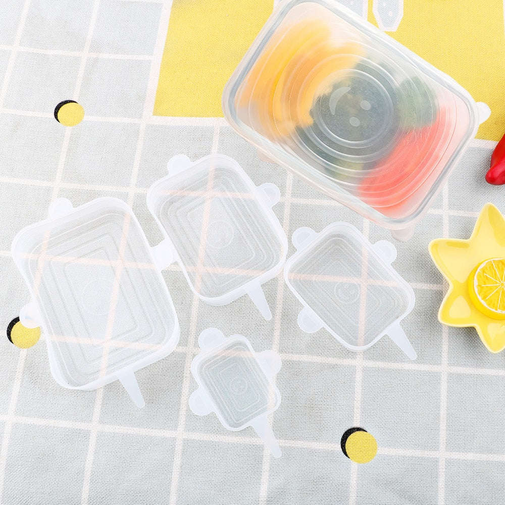 6 Pack Square Stretchable Silicone Lids-White