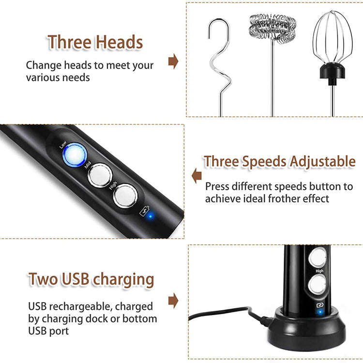 WhipCharge Handheld Electric Milk Frother with Charging Base - Blue
