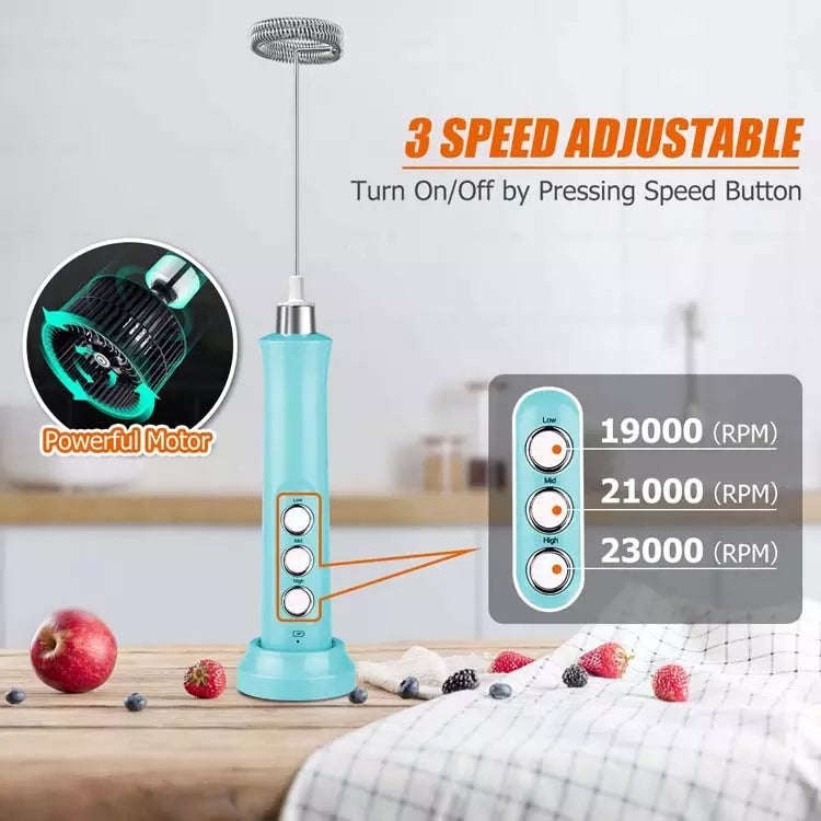 WhipCharge Handheld Electric Milk Frother with Charging Base - Blue