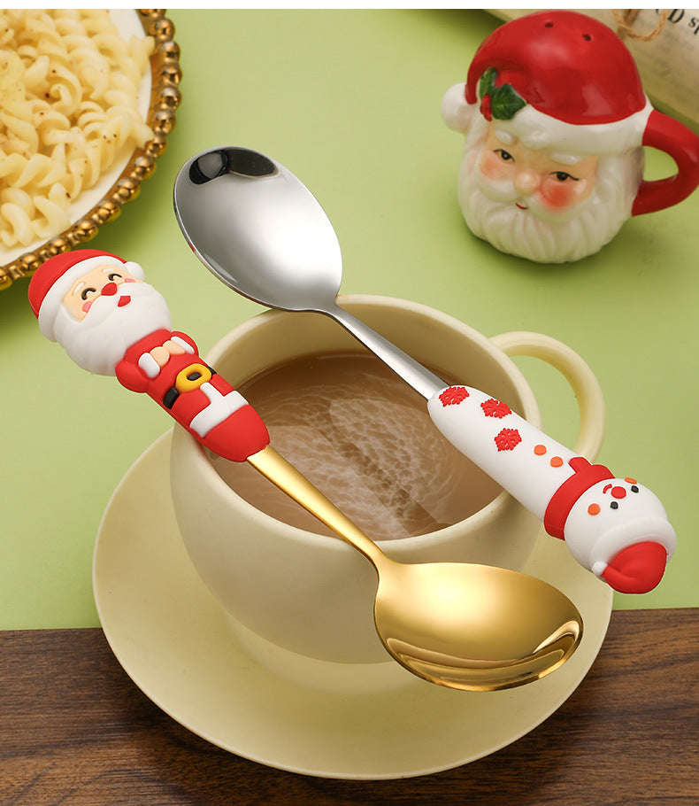 4-Piece Christmas Cutlery Set with Decorative Handles - Gold