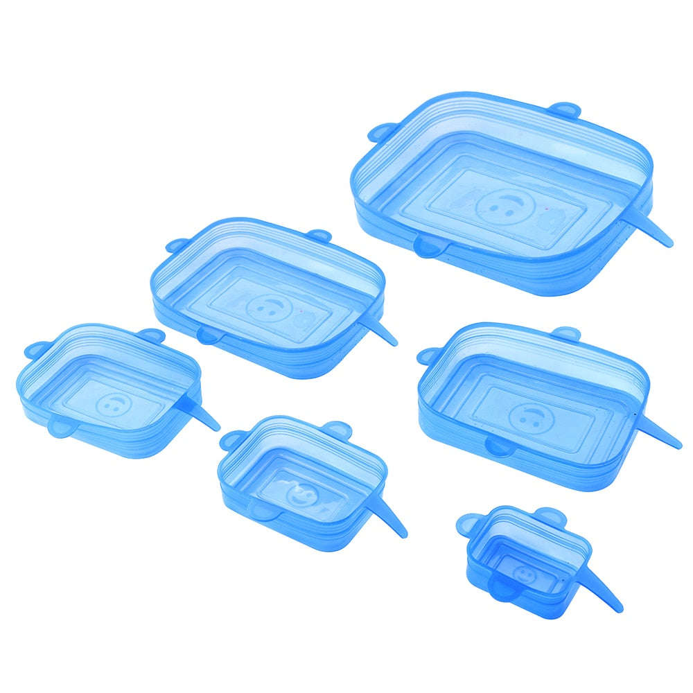6 Pack Square Stretchable Silicone Lids-White