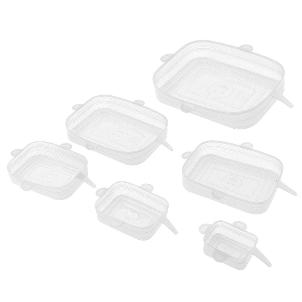 6 Pack Square Stretchable Silicone Lids-White