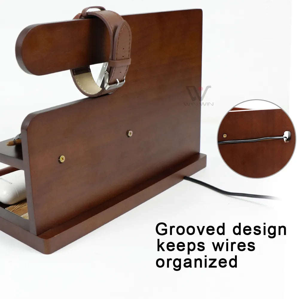 Wooden Phone And Daily Accessory Station - Dark Wood