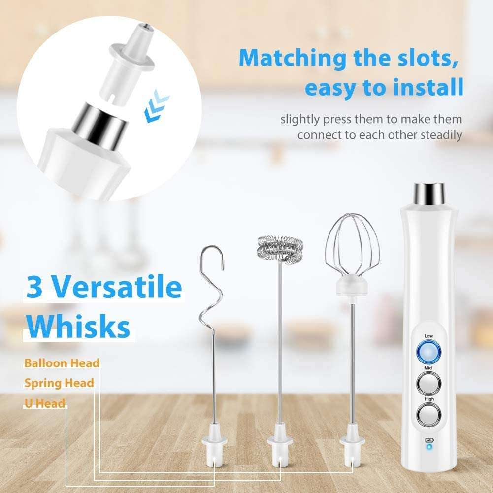 WhipCharge Handheld Electric Milk Frother with Charging Base - Blue