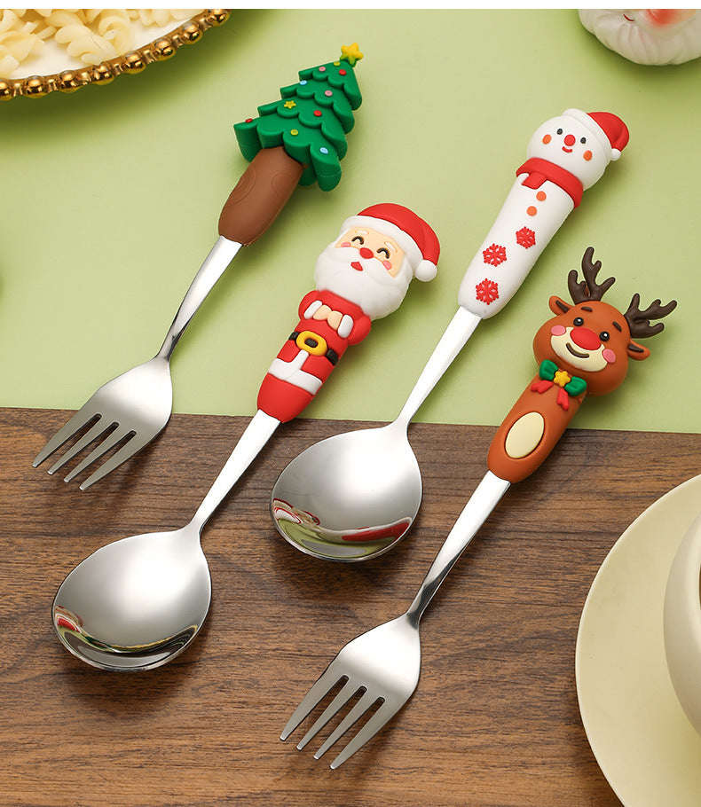 4-Piece Christmas Cutlery Set with Decorative Handles - Gold