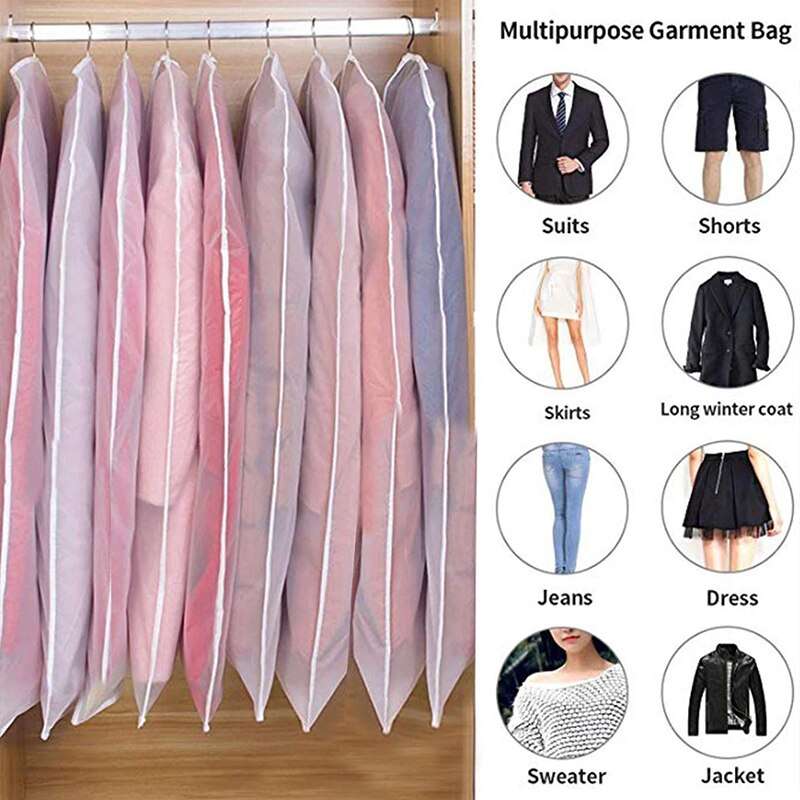 Lightweight Clear Full Zipper Garment Bags - 5 Pack
